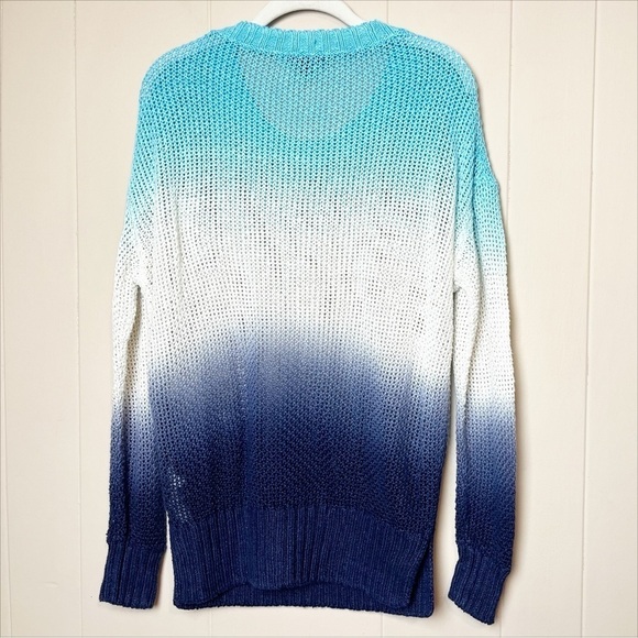 J. Crew 100% Linen Dip Dyed Beach Sweater Small blue ombré tie dye open knit - Picture 6 of 11